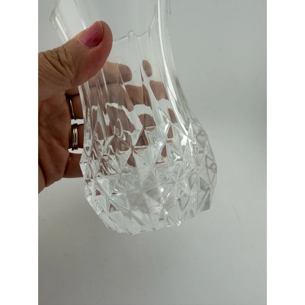 Clear Diamond Cut Fluted Glass Flared Octagonal Bud Vase